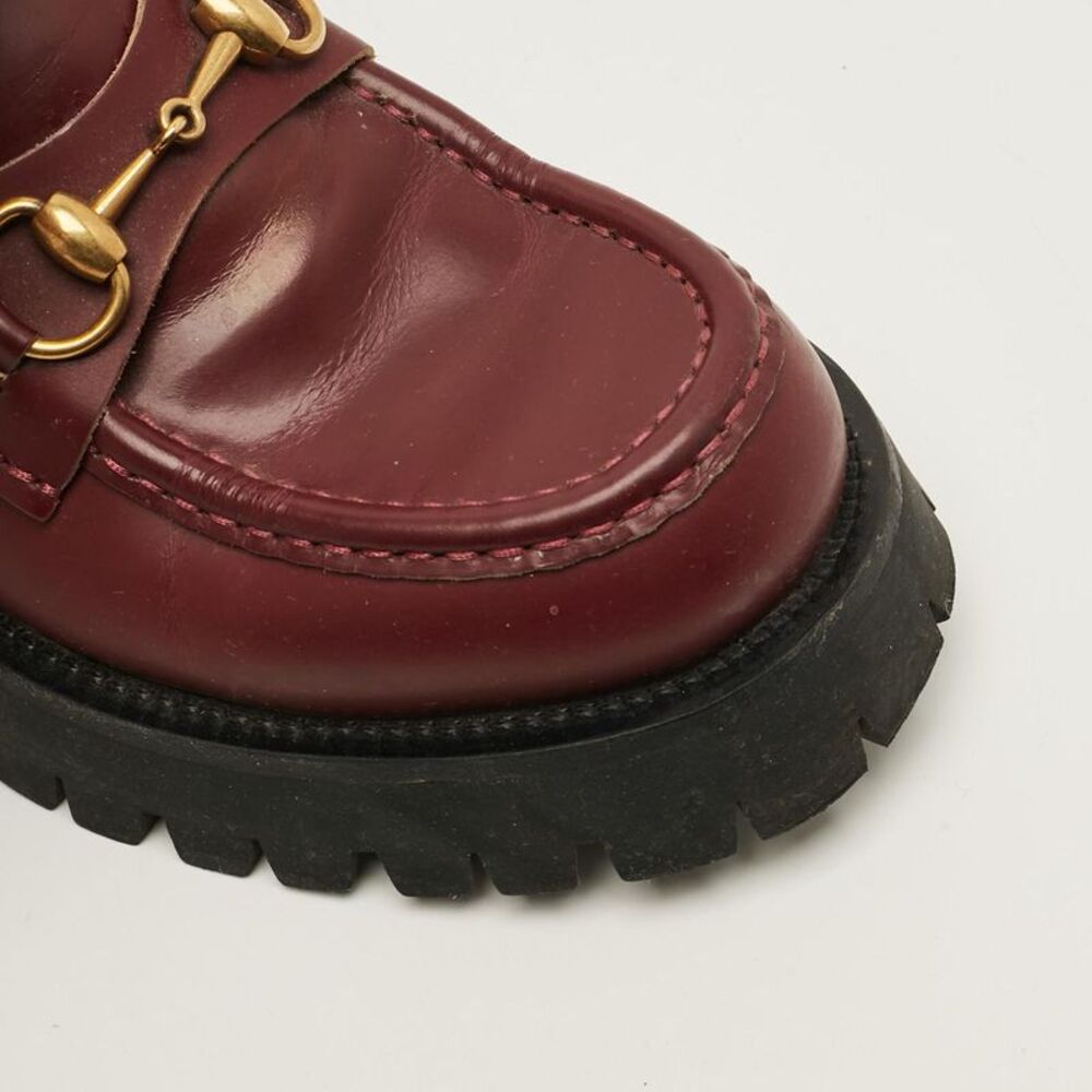 Gucci Horsebit Size 39.5 Burgundy Gg Leather Platform Loafers - Picture 7 of 7